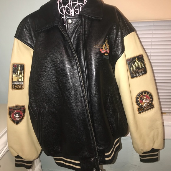 mickey mouse leather bomber jacket